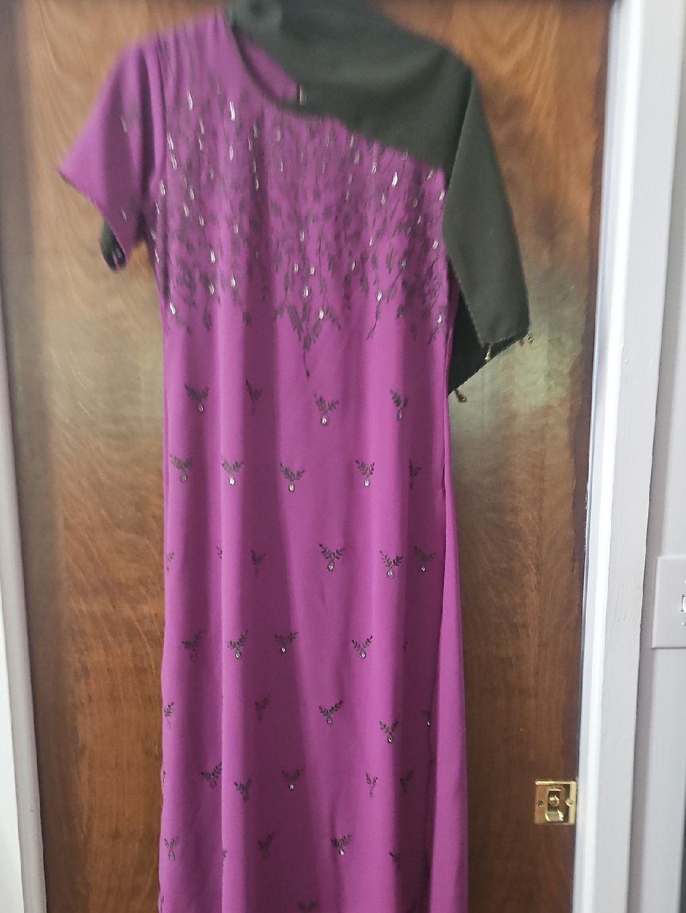 Violet Dress with Olive Wrap And Olive Sheer Pants Size S